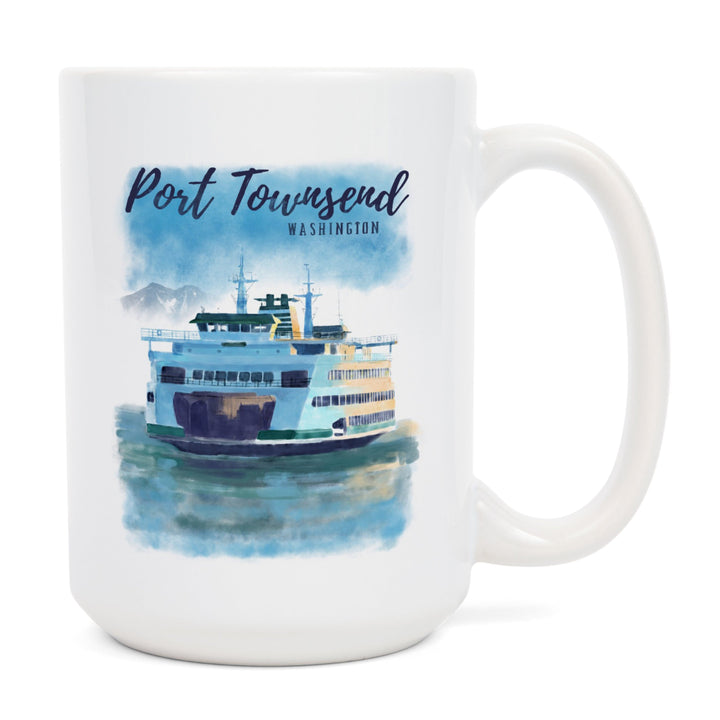 Port Townsend, Washington, Ferry, Watercolor, Lantern Press Artwork, Ceramic Mug Mugs Lantern Press 
