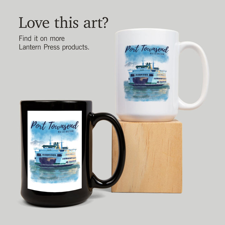 Port Townsend, Washington, Ferry, Watercolor, Lantern Press Artwork, Ceramic Mug Mugs Lantern Press 