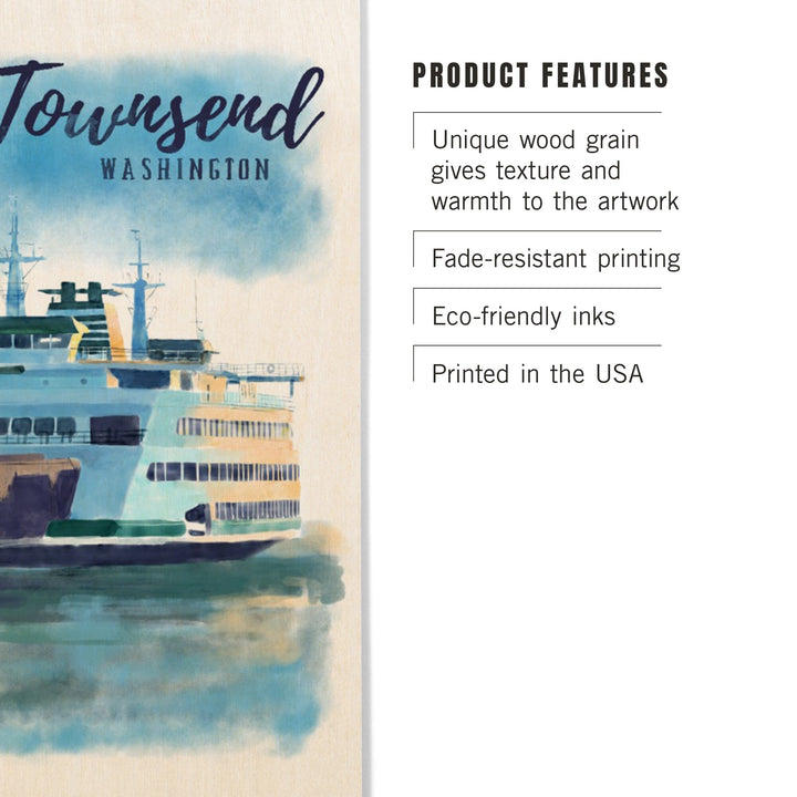 Port Townsend, Washington, Ferry, Watercolor, Lantern Press Artwork, Wood Signs and Postcards Wood Lantern Press 