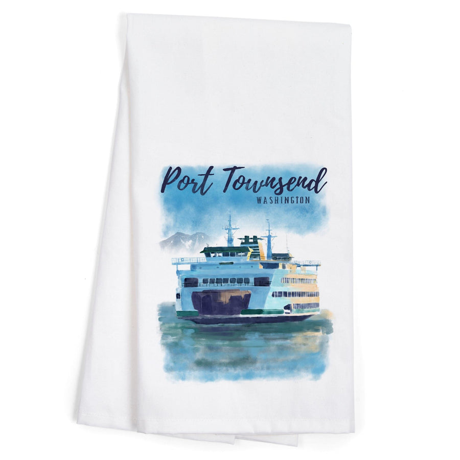 Port Townsend, Washington, Ferry, Watercolor, Organic Cotton Kitchen Tea Towels Kitchen Lantern Press 