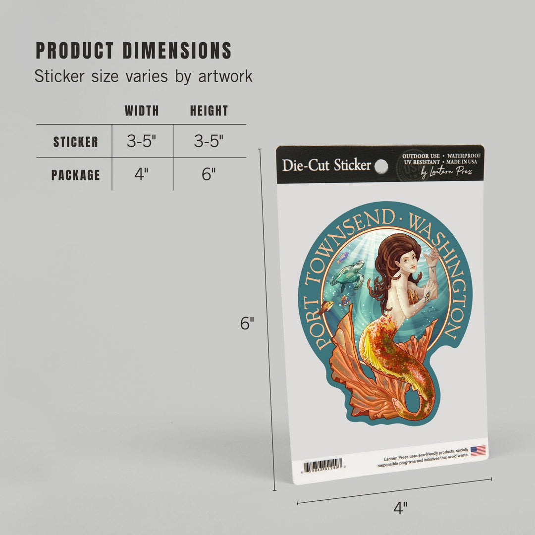 Port Townsend, Washington, Mermaid, Contour, Lantern Press Artwork, Vinyl Sticker Sticker Lantern Press 