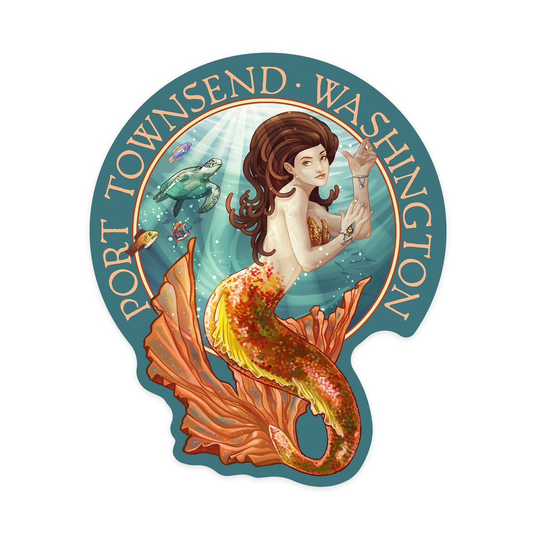 Port Townsend, Washington, Mermaid, Contour, Lantern Press Artwork, Vinyl Sticker Sticker Lantern Press 