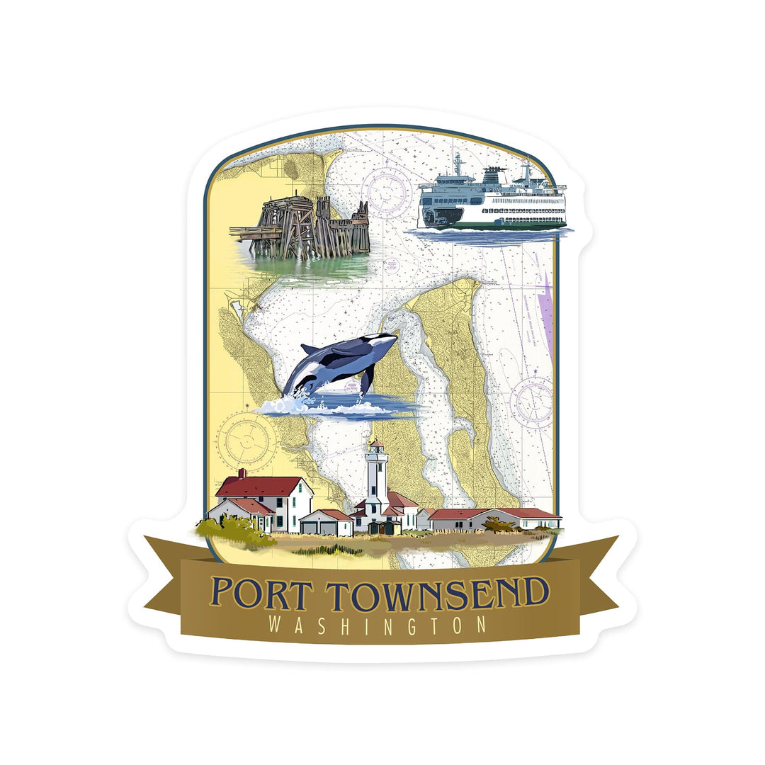 Port Townsend, Washington, Nautical Chart, Contour, Vinyl Sticker Sticker Lantern Press 