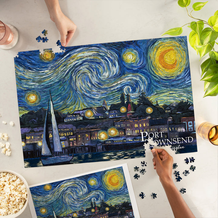 Port Townsend, Washington, Starry Night, Van Gogh, Jigsaw Puzzle Puzzle Lantern Press 