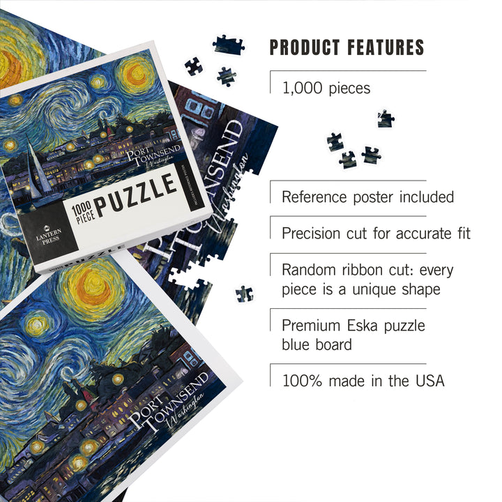 Port Townsend, Washington, Starry Night, Van Gogh, Jigsaw Puzzle Puzzle Lantern Press 