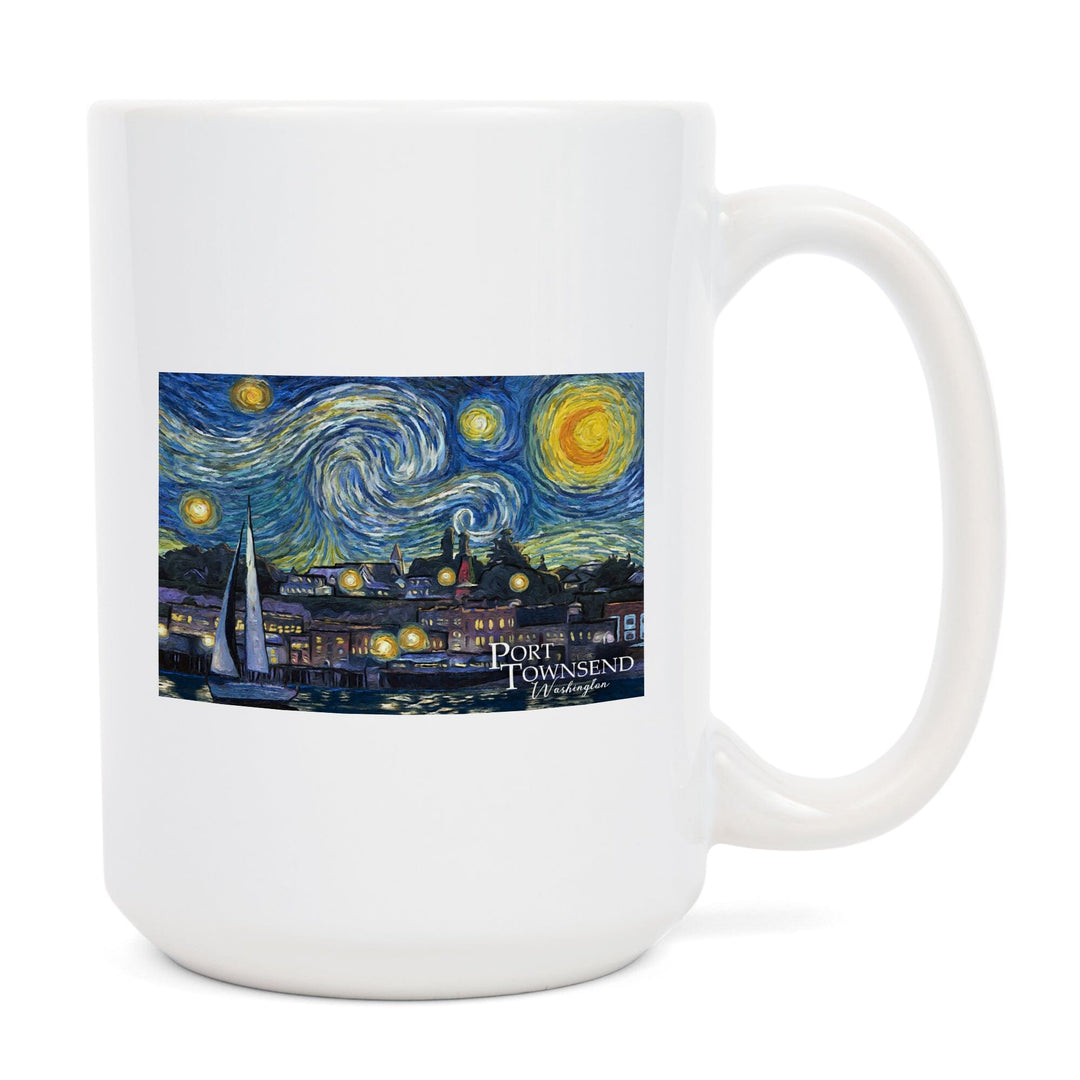 Port Townsend, Washington, Starry Night, Van Gogh, Lantern Press Artwork, Ceramic Mug Mugs Lantern Press 
