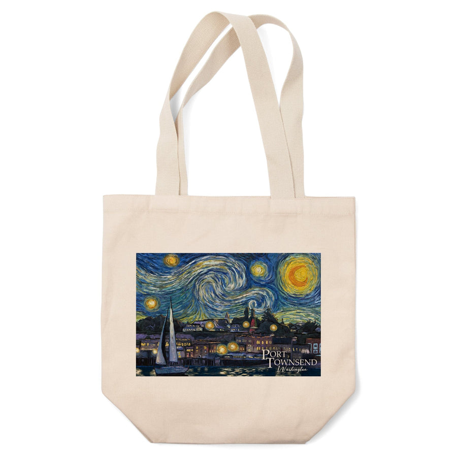 Port Townsend, Washington, Starry Night, Van Gogh, Lantern Press Artwork, Tote Bag Totes Lantern Press 