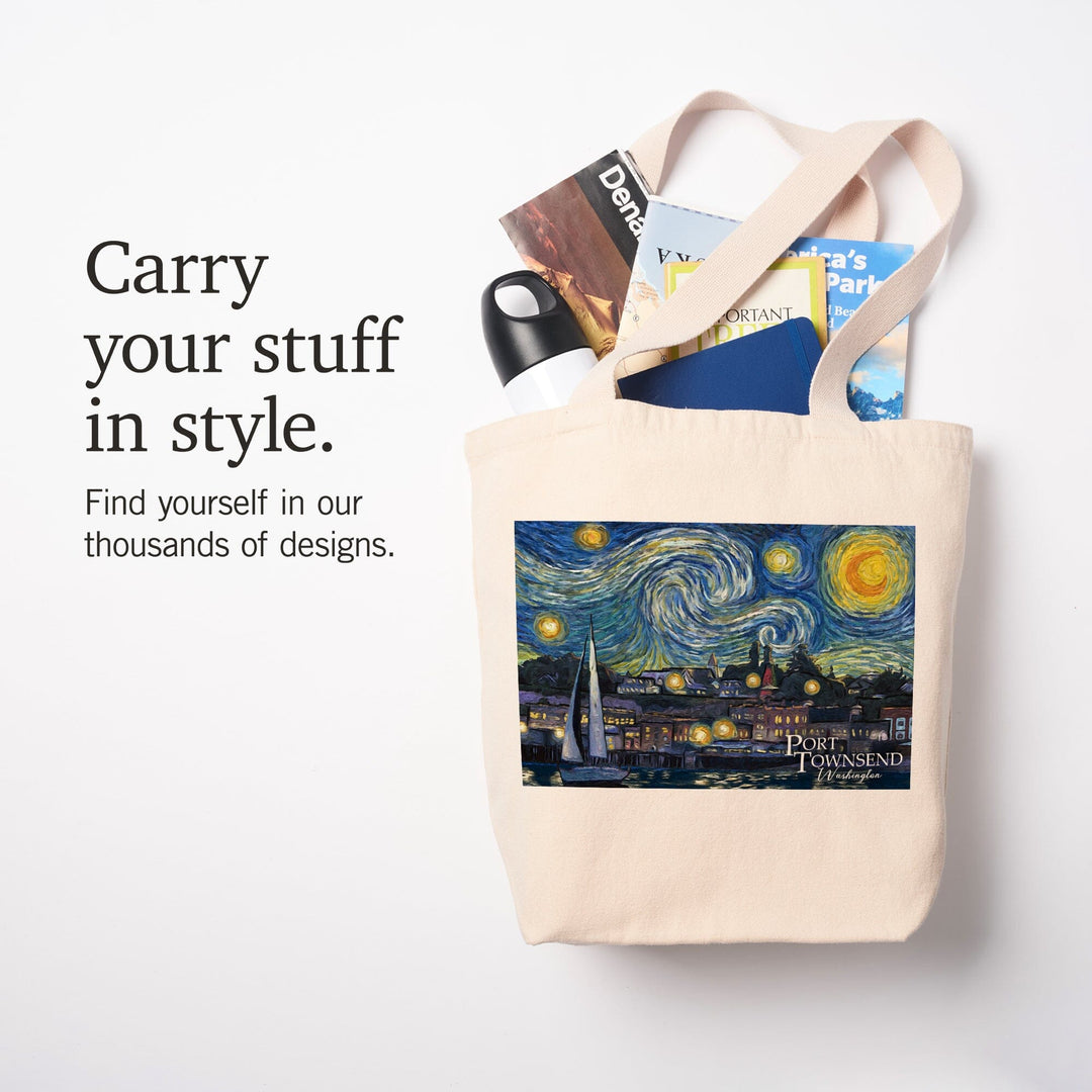 Port Townsend, Washington, Starry Night, Van Gogh, Tote Bag Totes Lantern Press 