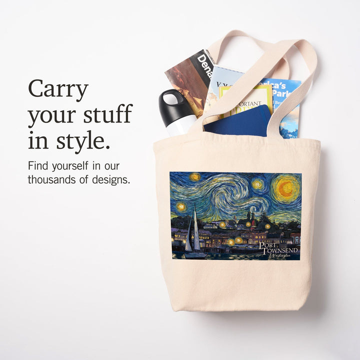 Port Townsend, Washington, Starry Night, Van Gogh, Tote Bag Totes Lantern Press 