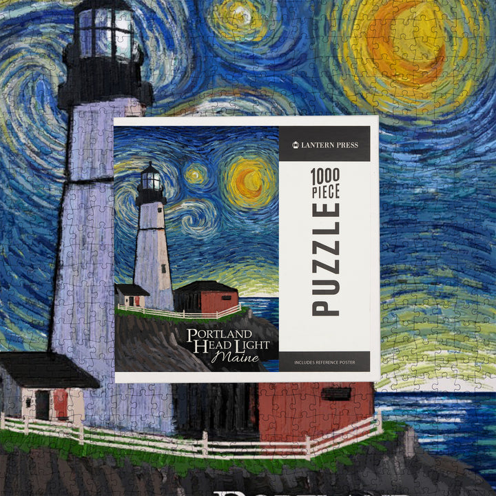 Portland Head Lighthouse, Maine, Starry Night, Jigsaw Puzzle Puzzle Lantern Press 