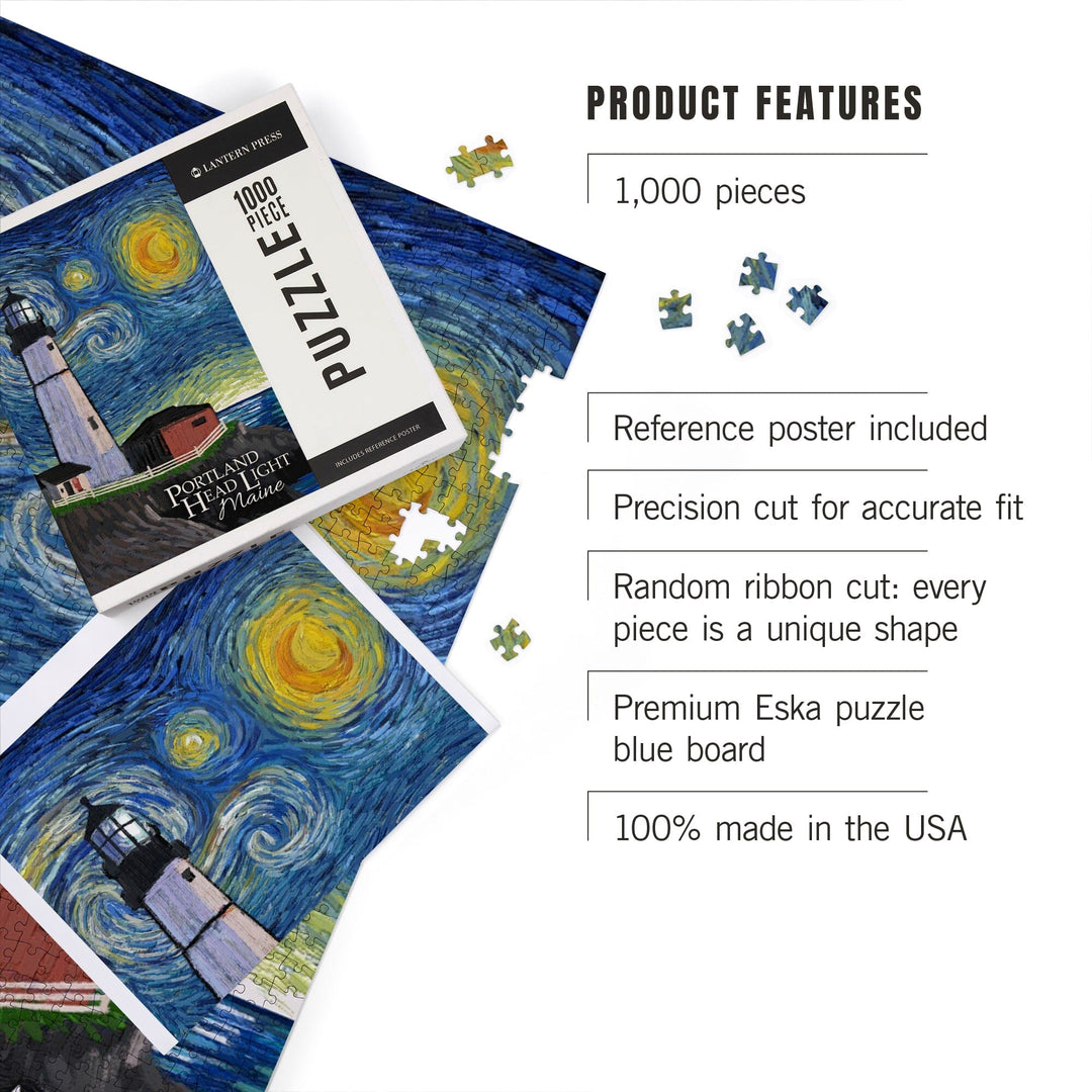 Portland Head Lighthouse, Maine, Starry Night, Jigsaw Puzzle Puzzle Lantern Press 