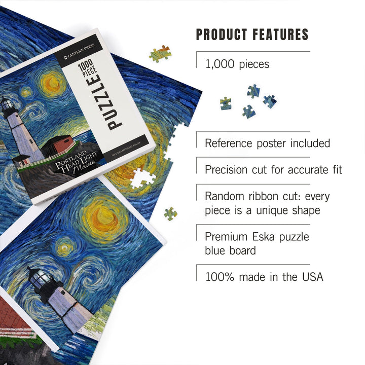 Portland Head Lighthouse, Maine, Starry Night, Jigsaw Puzzle Puzzle Lantern Press 