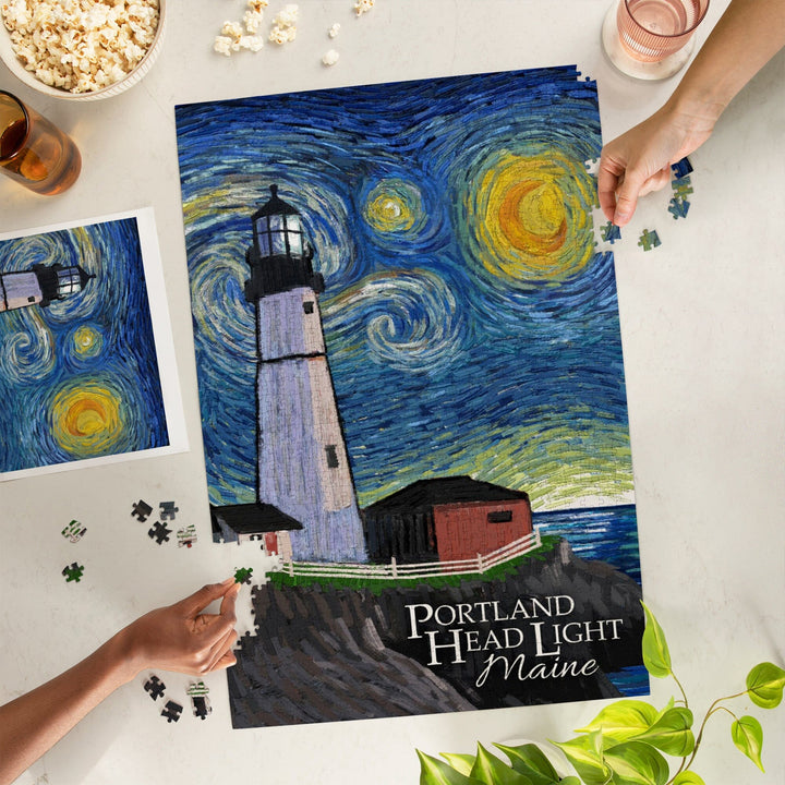 Portland Head Lighthouse, Maine, Starry Night, Jigsaw Puzzle Puzzle Lantern Press 