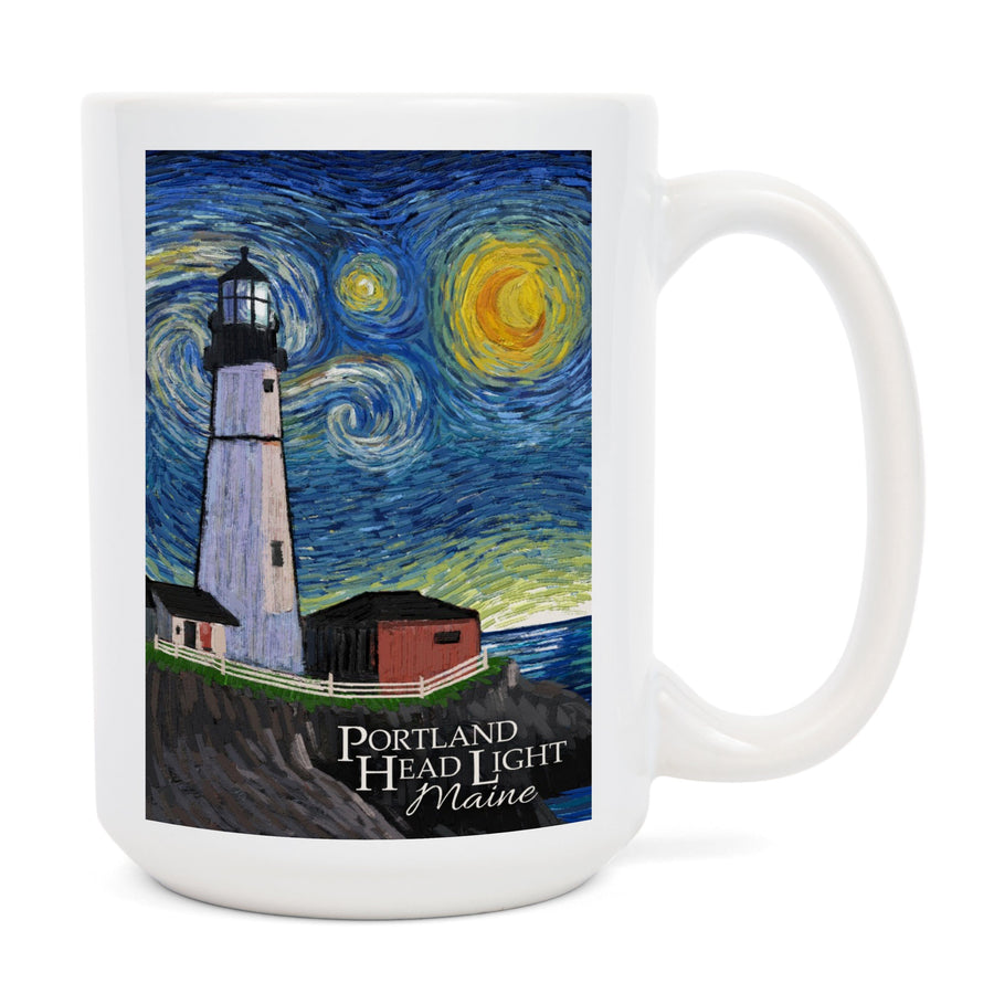 Portland Head Lighthouse, Maine, Starry Night, Lantern Press Artwork, Ceramic Mug Mugs Lantern Press 