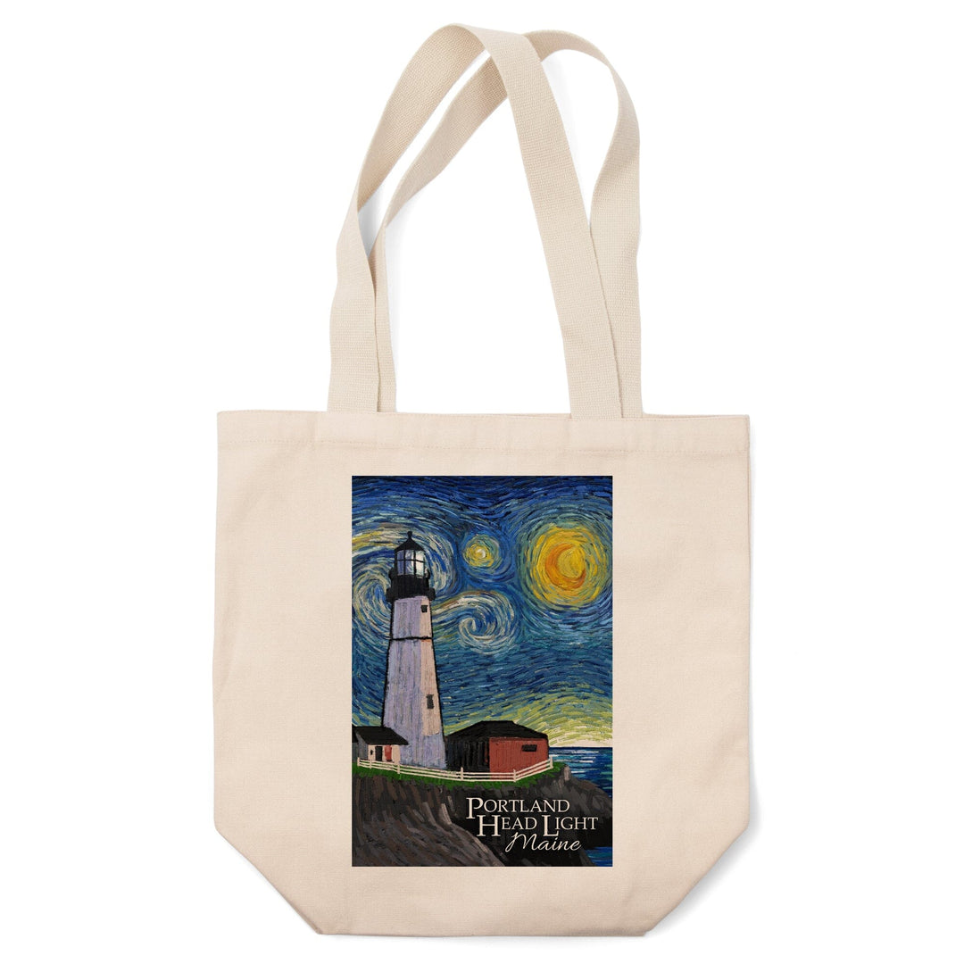 Portland Head Lighthouse, Maine, Starry Night, Lantern Press Artwork, Tote Bag Totes Lantern Press 
