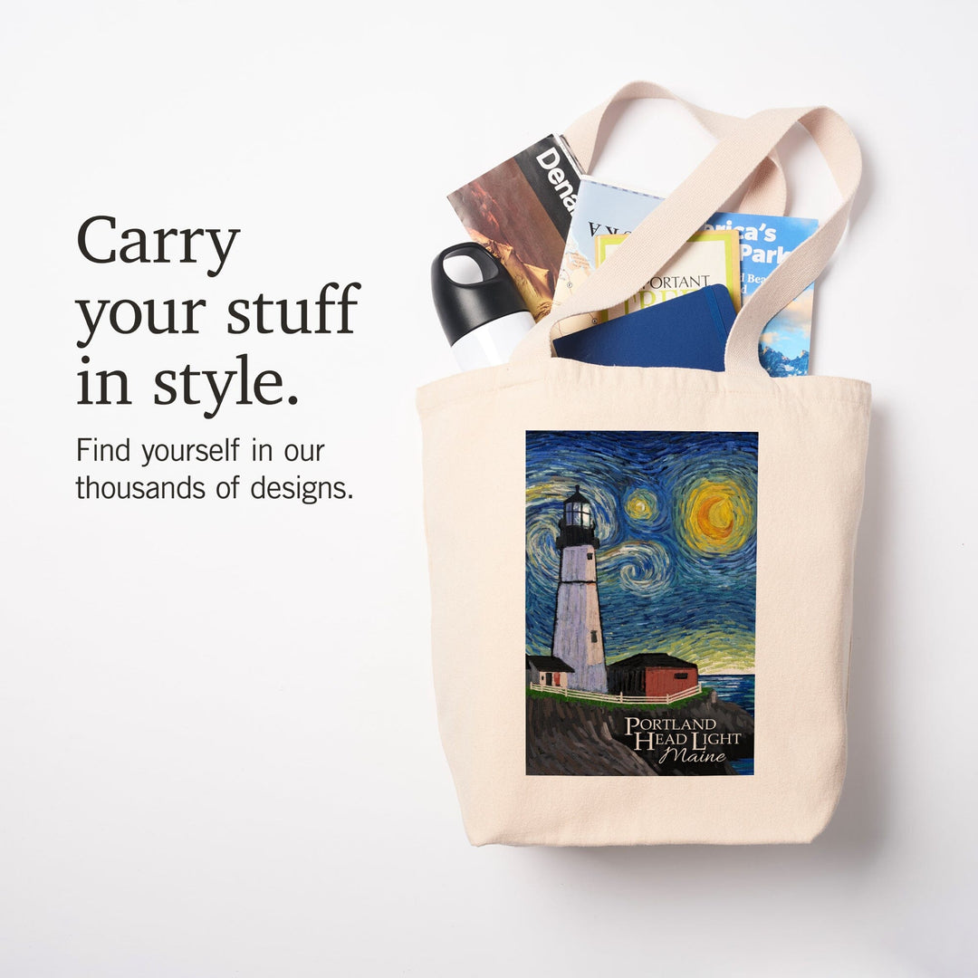 Portland Head Lighthouse, Maine, Starry Night, Tote Bag Totes Lantern Press 