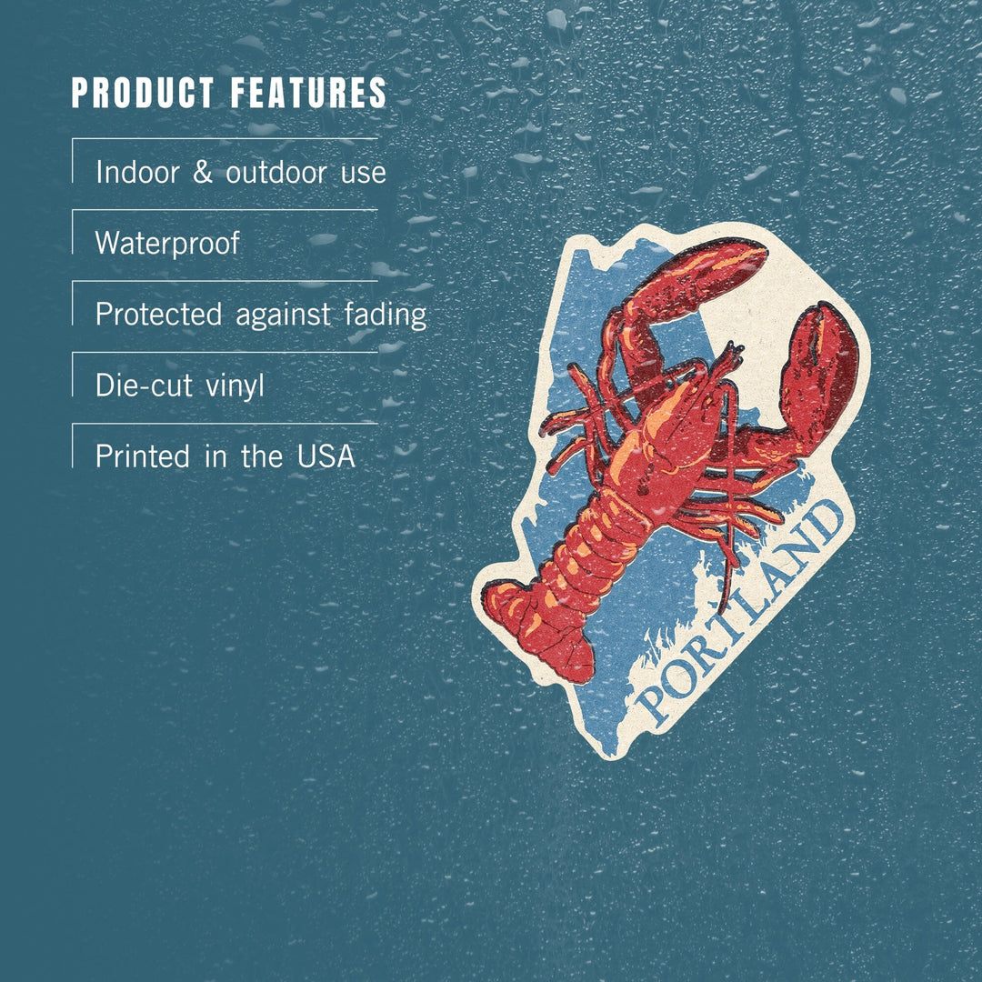 Portland, Maine, Lobster, Woodblock, Contour, Lantern Press Artwork, Vinyl Sticker Sticker Lantern Press 