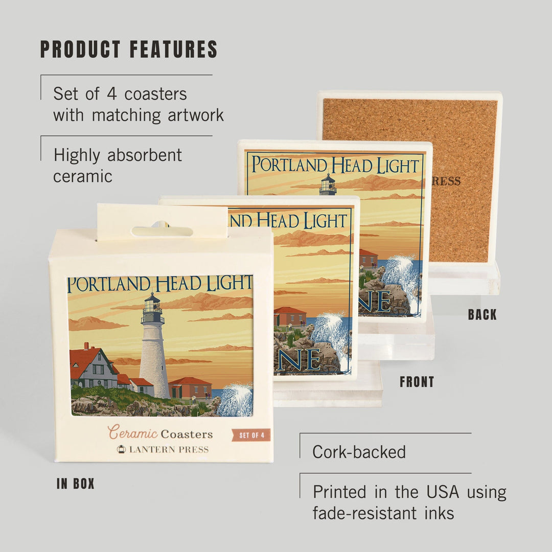 Portland, Maine, Portland Head Light, Coasters Coasters Lantern Press 