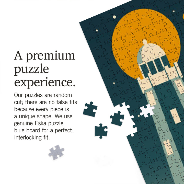 Portland, Maine, Retro Skyline, Jigsaw Puzzle Puzzle Lantern Press 