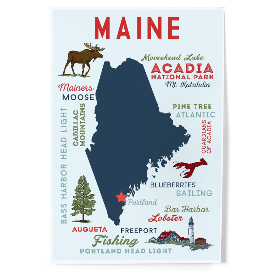 Portland, Maine, Typography and Icons, Art & Giclee Prints Art Lantern Press 