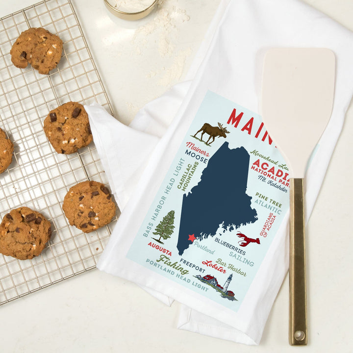Portland, Maine, Typography and Icons, Organic Cotton Kitchen Tea Towels Kitchen Lantern Press 