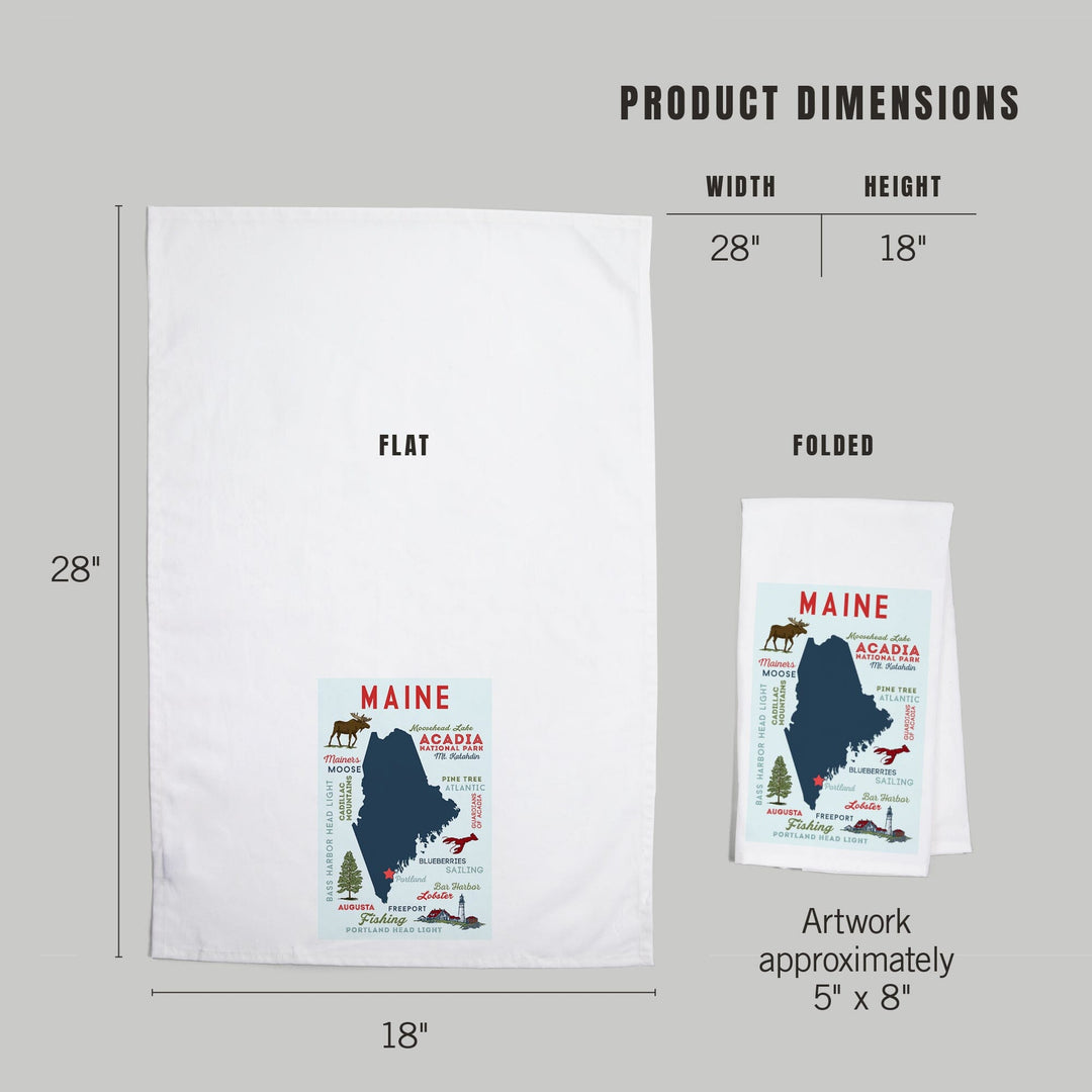 Portland, Maine, Typography and Icons, Organic Cotton Kitchen Tea Towels Kitchen Lantern Press 
