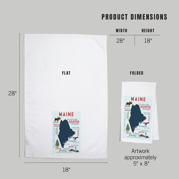 Portland, Maine, Typography and Icons, Organic Cotton Kitchen Tea Towels Kitchen Lantern Press 