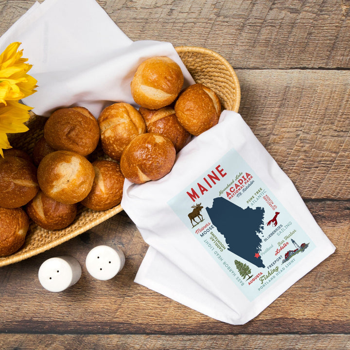 Portland, Maine, Typography and Icons, Organic Cotton Kitchen Tea Towels Kitchen Lantern Press 