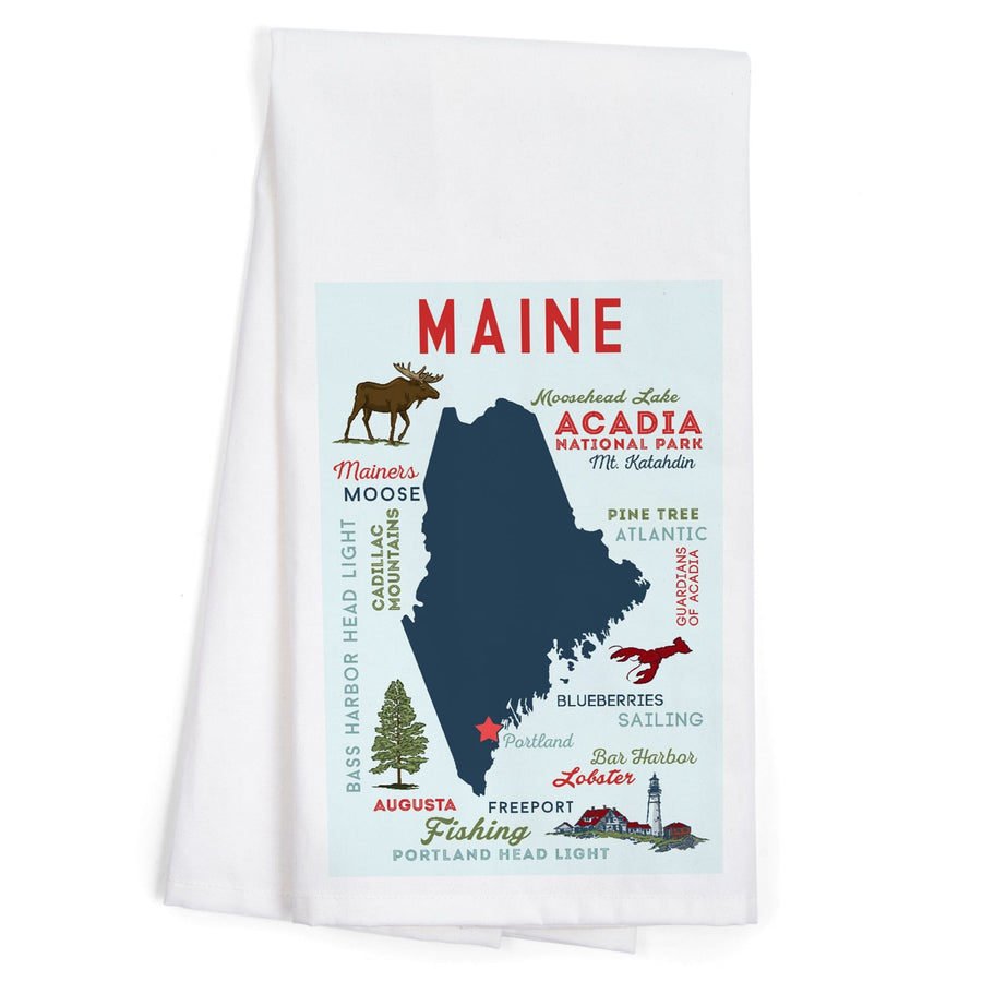 Portland, Maine, Typography and Icons, Organic Cotton Kitchen Tea Towels Kitchen Lantern Press 