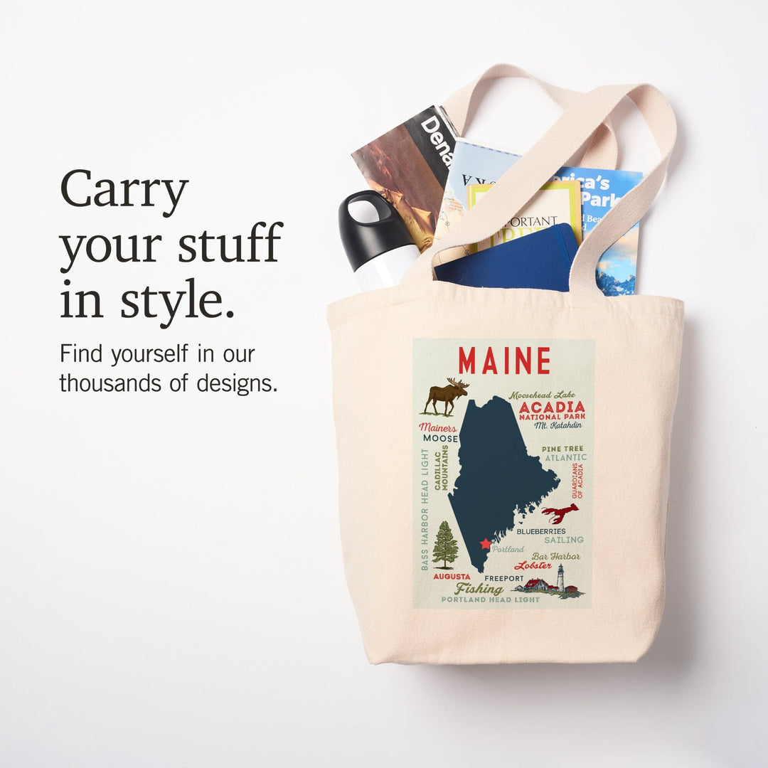 Portland, Maine, Typography and Icons, Tote Bag Totes Lantern Press 