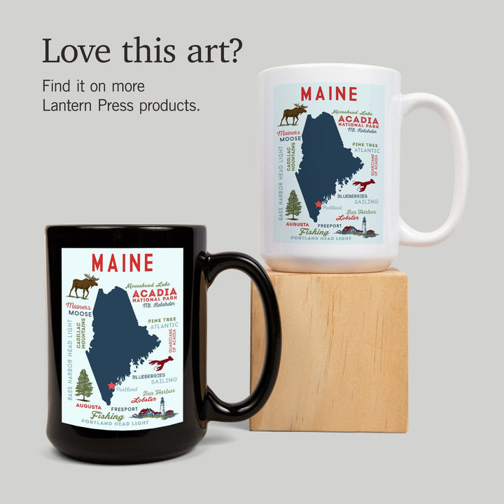 Portland, Maine, Typography & Icons, Lantern Press Artwork, Ceramic Mug Mugs Lantern Press 