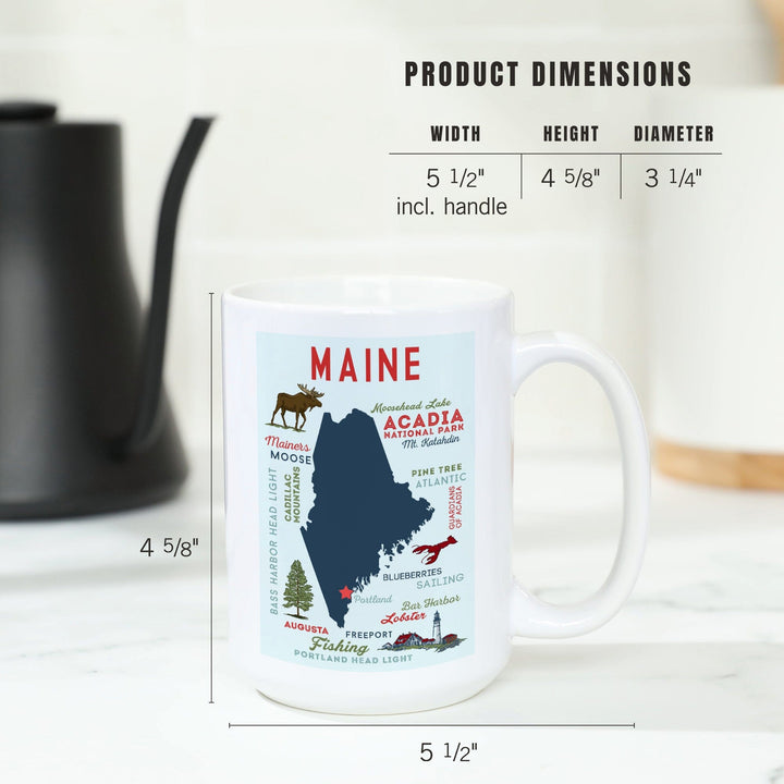 Portland, Maine, Typography & Icons, Lantern Press Artwork, Ceramic Mug Mugs Lantern Press 