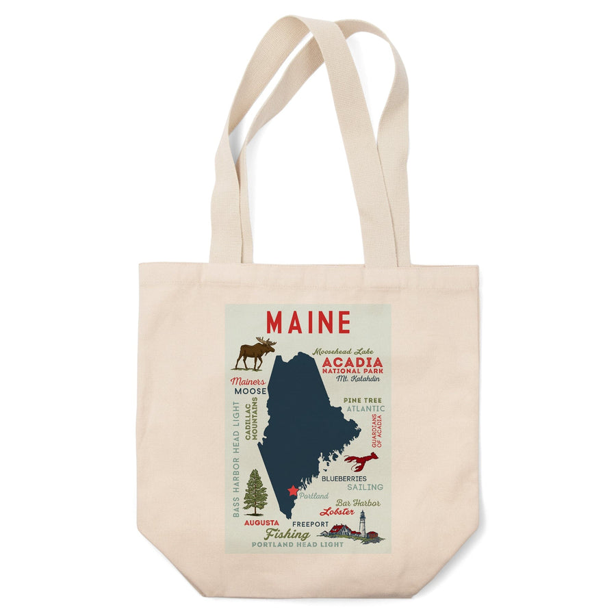 Portland, Maine, Typography & Icons, Lantern Press Artwork, Tote Bag Totes Lantern Press 