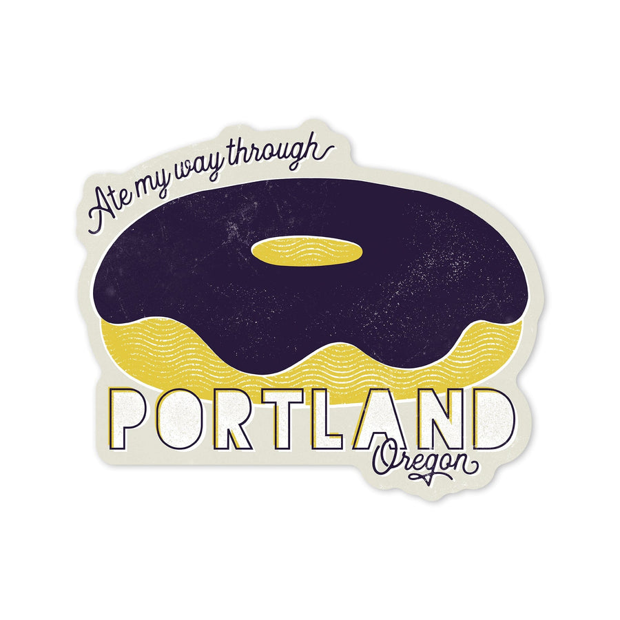 Portland, Oregon, Ate My Way Collection, Doughnut, Food Sentiment, Contour, Vinyl Sticker Sticker Lantern Press 