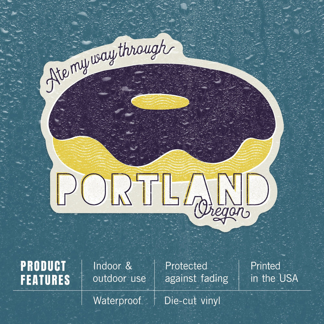 Portland, Oregon, Ate My Way Collection, Doughnut, Food Sentiment, Contour, Vinyl Sticker Sticker Lantern Press 