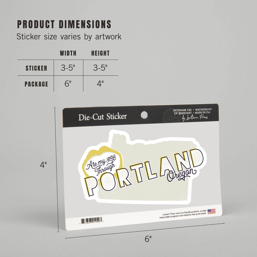 Portland, Oregon, Ate My Way Collection, State and Typography, Contour, Vinyl Sticker Sticker Lantern Press 