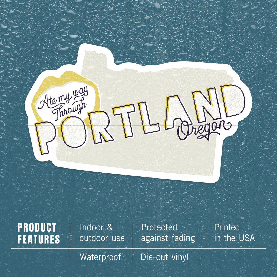 Portland, Oregon, Ate My Way Collection, State and Typography, Contour, Vinyl Sticker Sticker Lantern Press 