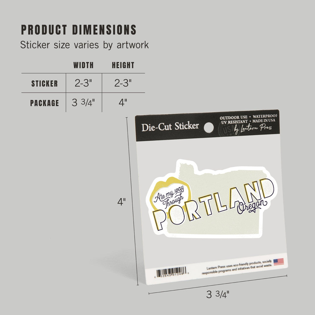 Portland, Oregon, Ate My Way Collection, State and Typography, Contour, Vinyl Sticker Sticker Lantern Press 