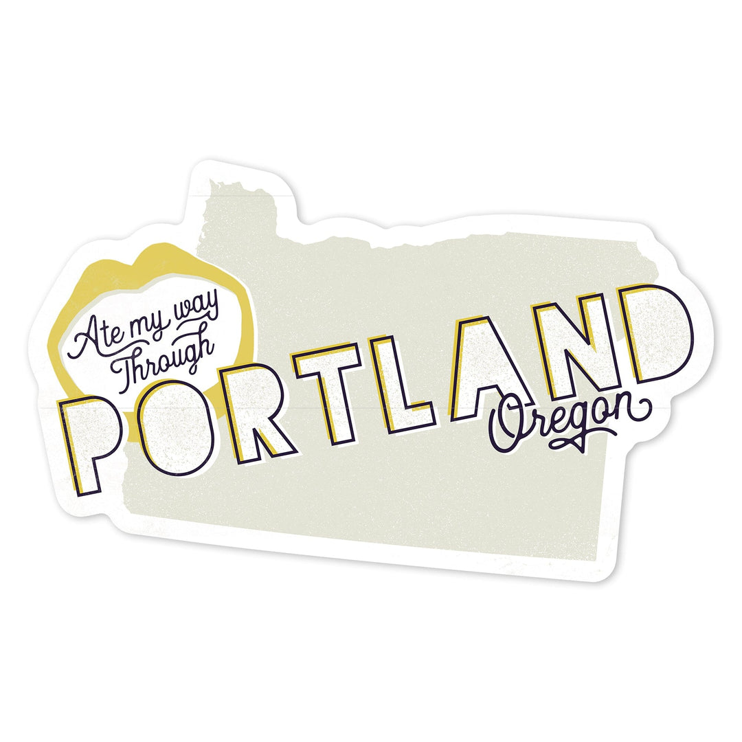 Portland, Oregon, Ate My Way Collection, State and Typography, Contour, Vinyl Sticker Sticker Lantern Press 