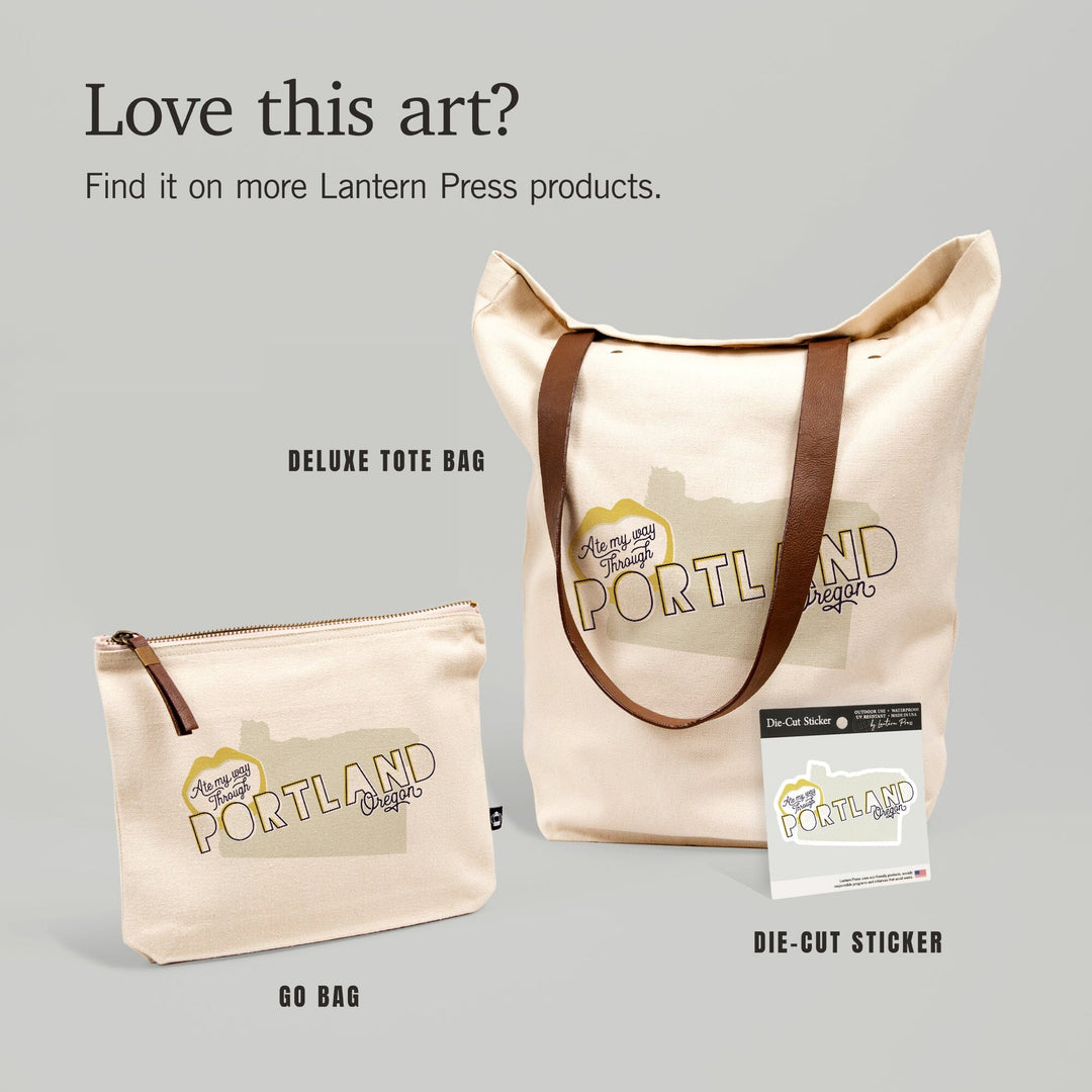 Portland, Oregon, Ate My Way Collection, State and Typography,, Organic Cotton Zipper Pouch, Go Bag Go Bag Lantern Press 