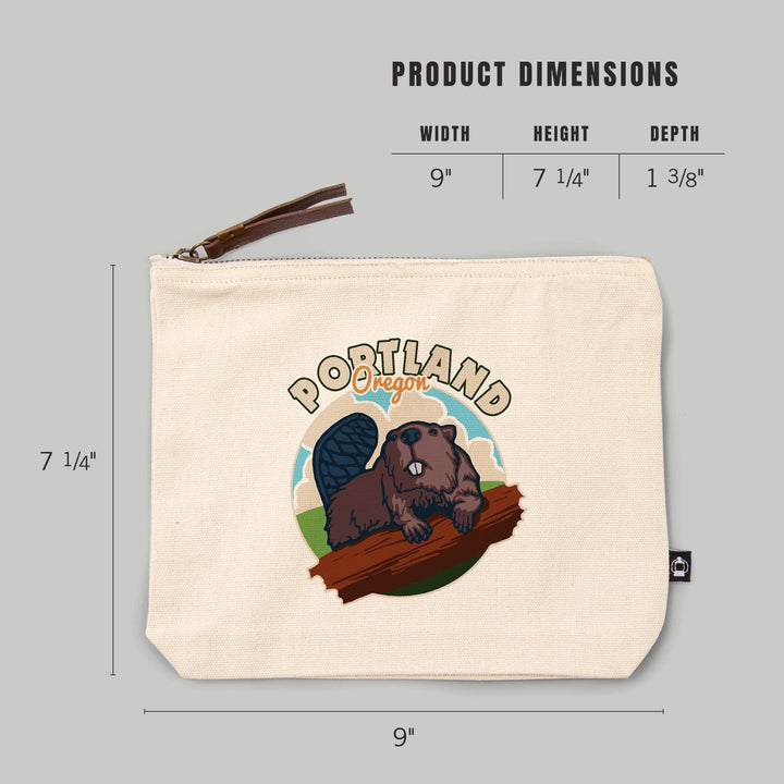 Portland, Oregon, Beaver,, Organic Cotton Zipper Pouch, Go Bag Go Bag Lantern Press 