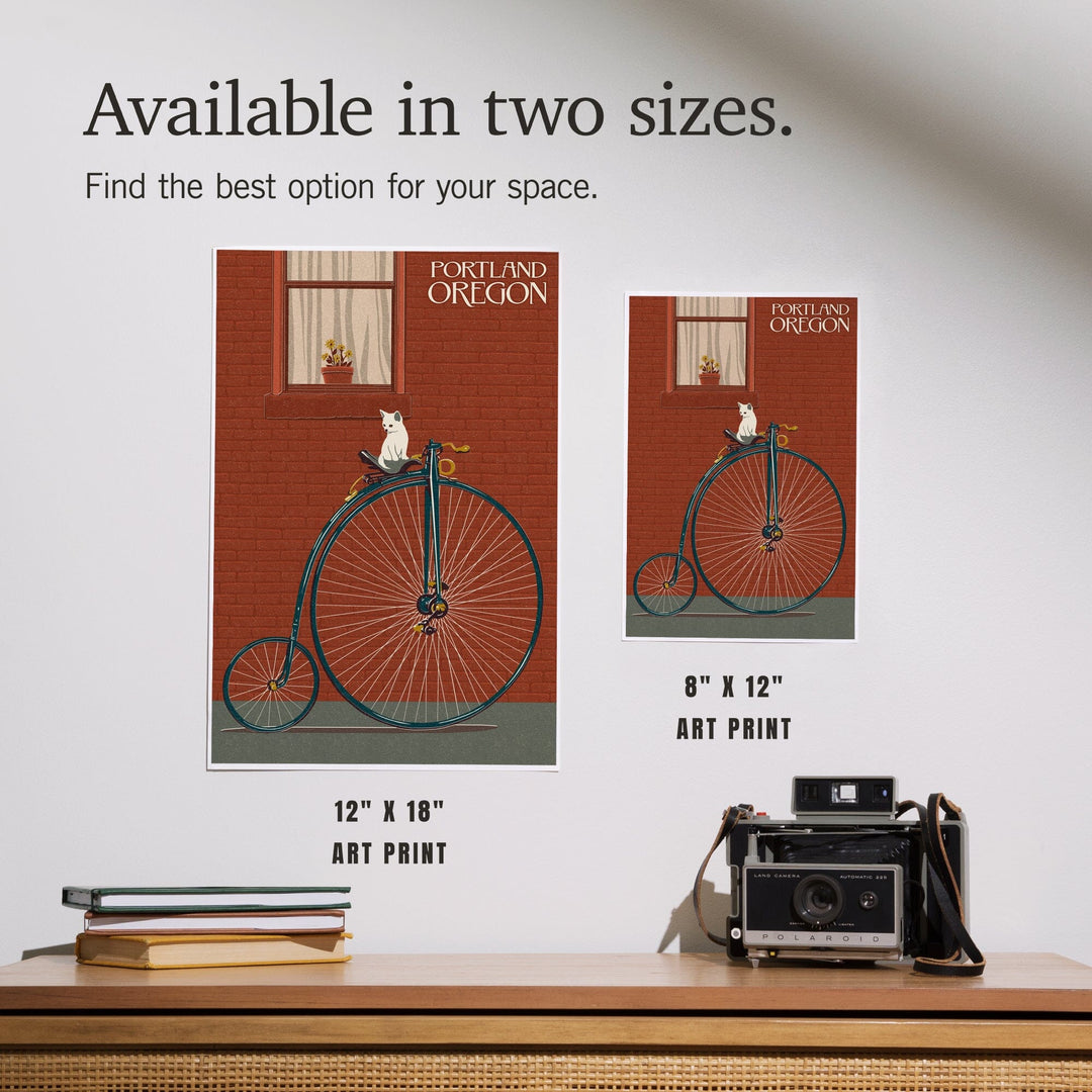 Portland, Oregon, Bicycle and Cat Letterpress, Art & Giclee Prints Art Lantern Press 