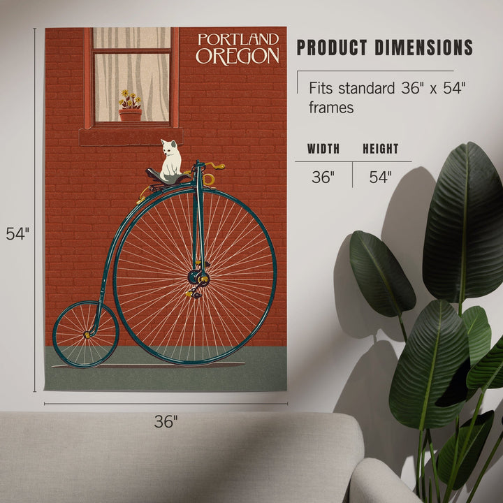 Portland, Oregon, Bicycle and Cat Letterpress, Art & Giclee Prints Art Lantern Press 