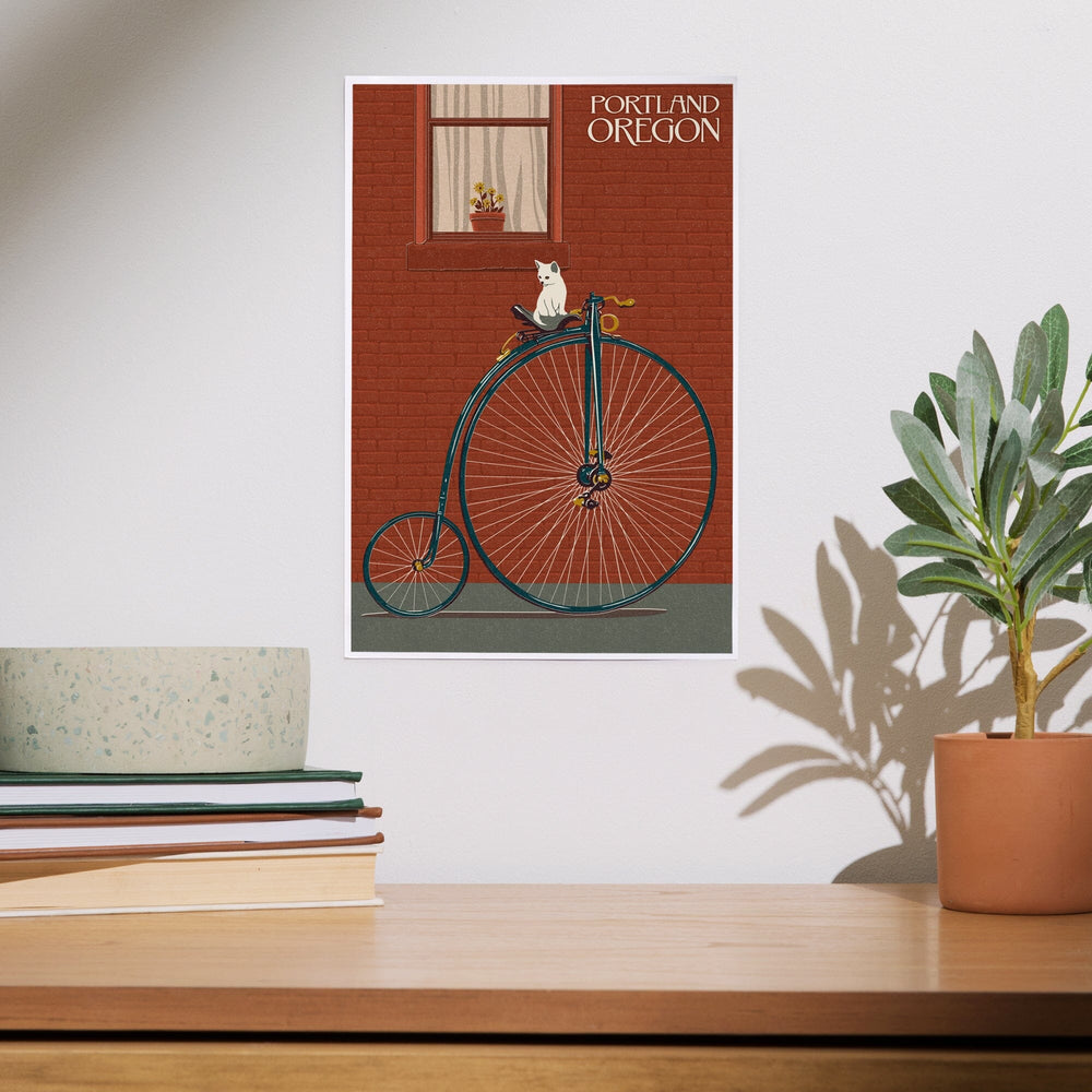 Portland, Oregon, Bicycle and Cat Letterpress, Art & Giclee Prints Art Lantern Press 