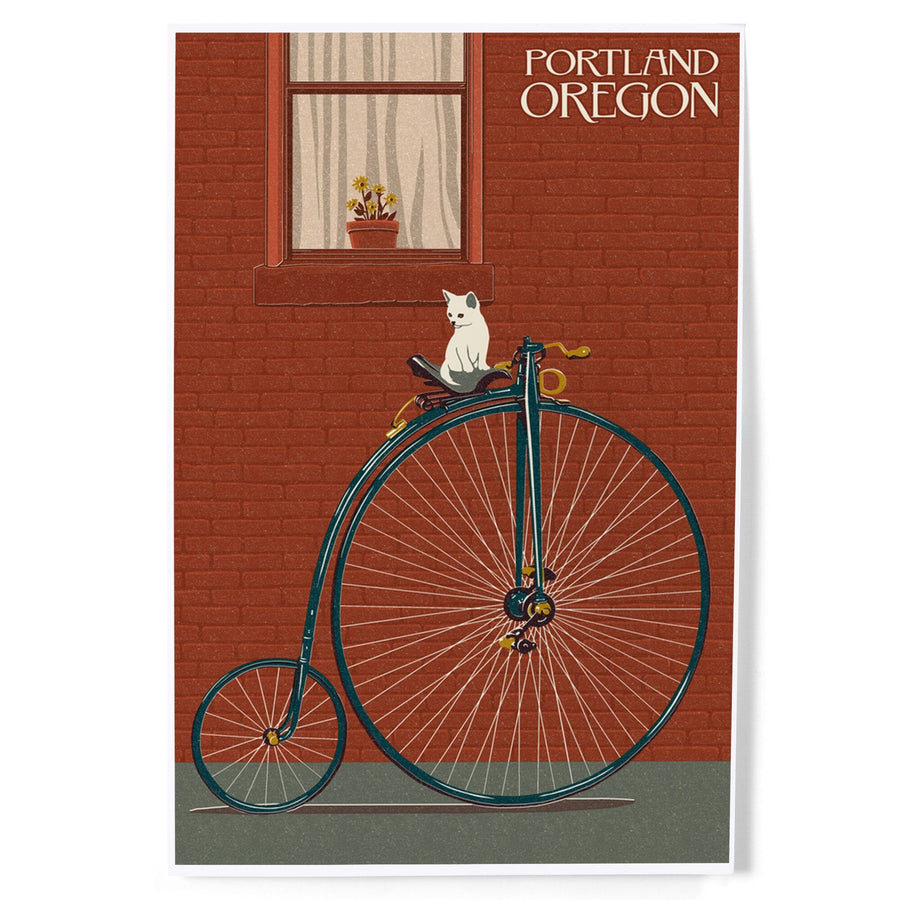 Portland, Oregon, Bicycle and Cat Letterpress, Art & Giclee Prints Art Lantern Press 