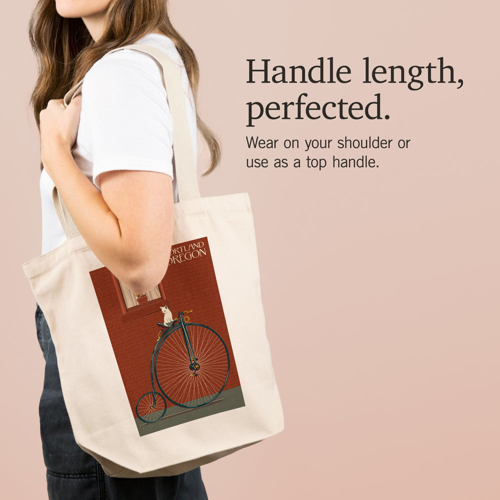 Portland, Oregon, Bicycle and Cat Letterpress, Tote Bag Totes Lantern Press 