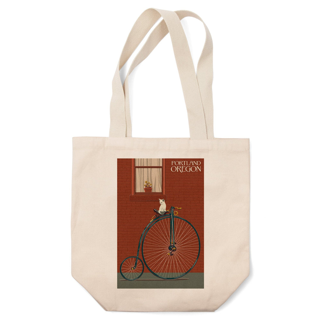 Portland, Oregon, Bicycle & Cat Letterpress, Lantern Press Artwork, Tote Bag Totes Lantern Press 