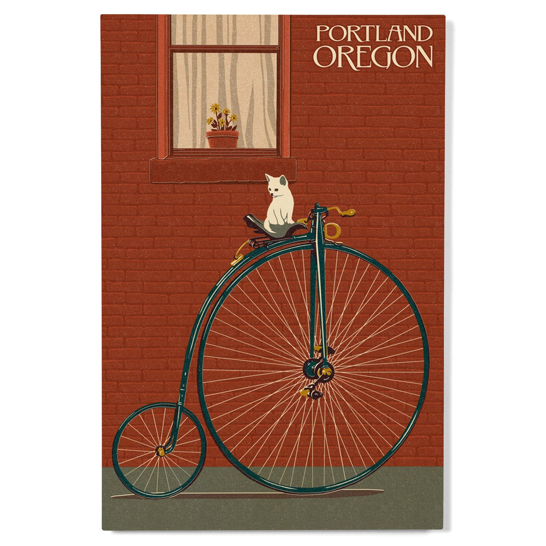 Portland, Oregon, Bicycle & Cat Letterpress, Lantern Press Artwork, Wood Signs and Postcards Wood Lantern Press 