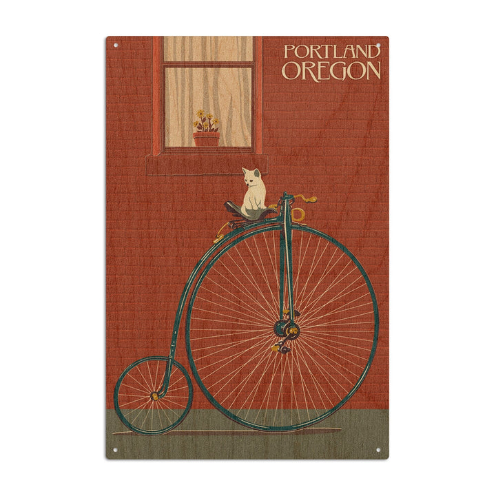 Portland, Oregon, Bicycle & Cat Letterpress, Lantern Press Artwork, Wood Signs and Postcards Wood Lantern Press 6x9 Wood Sign 