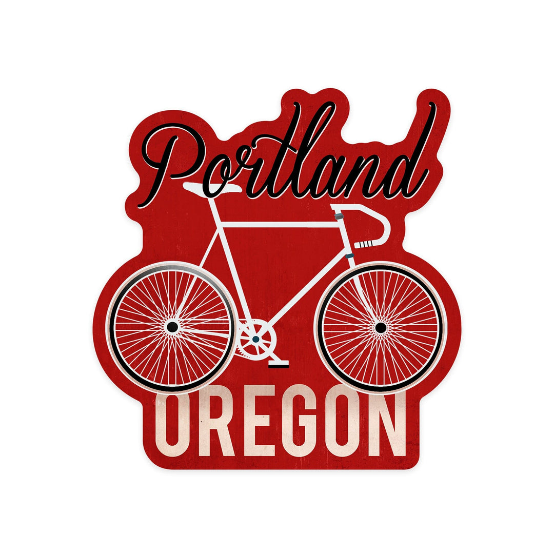 Portland, Oregon, Bike, Script Screenprint Style, Contour, Lantern Press Artwork, Vinyl Sticker Sticker Lantern Press 